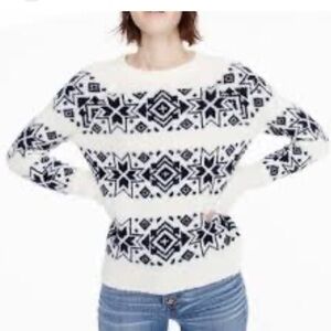 J. Crew White & Black Fair Isle Crewneck Sweater